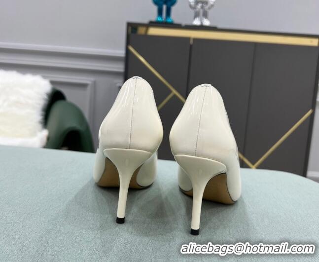 Discount Design Valentino VLOGO SIGNATURE Patent Leather Pump with 8cm Heel White 0107060