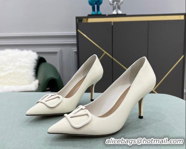 Discount Design Valentino VLOGO SIGNATURE Patent Leather Pump with 8cm Heel White 0107060