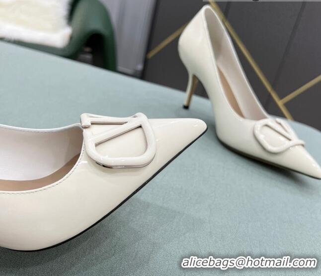 Discount Design Valentino VLOGO SIGNATURE Patent Leather Pump with 8cm Heel White 0107060