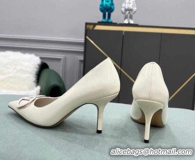 Discount Design Valentino VLOGO SIGNATURE Patent Leather Pump with 8cm Heel White 0107060