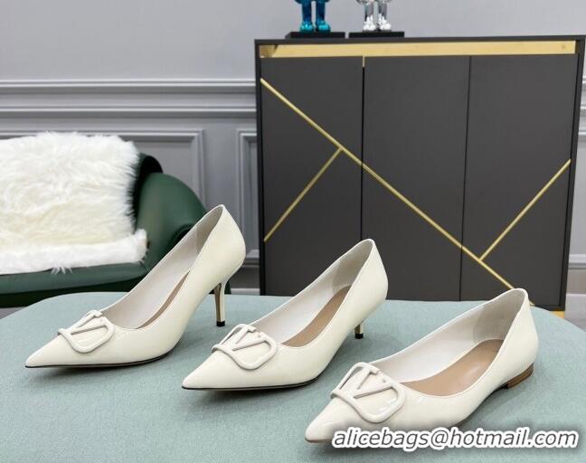 Discount Design Valentino VLOGO SIGNATURE Patent Leather Pump with 8cm Heel White 0107060