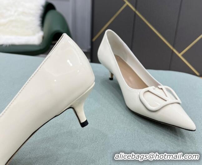 Low Price Valentino VLOGO SIGNATURE Patent Leather Pump with 4cm Heel White 0107061