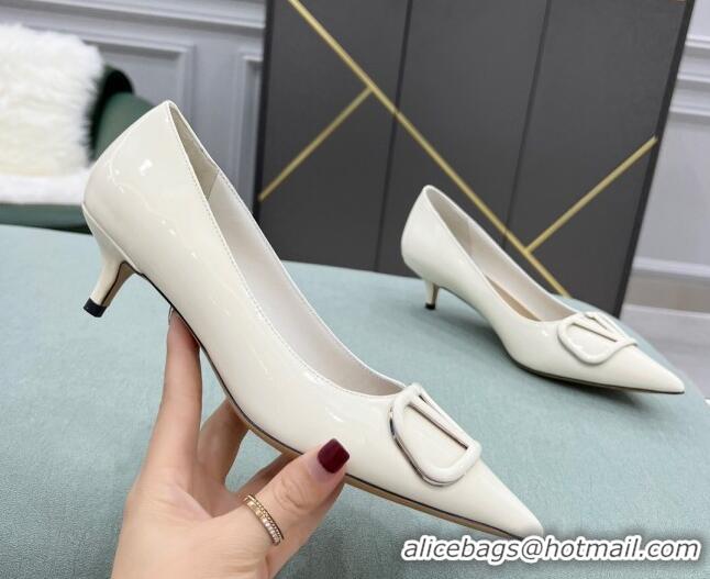 Low Price Valentino VLOGO SIGNATURE Patent Leather Pump with 4cm Heel White 0107061