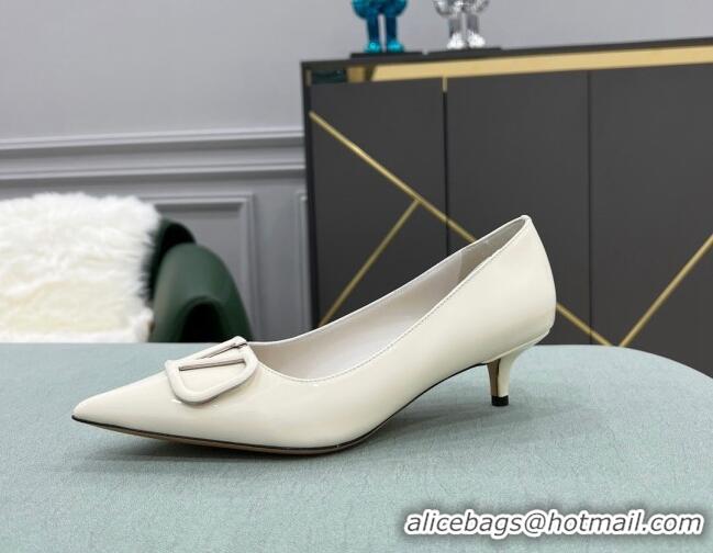 Low Price Valentino VLOGO SIGNATURE Patent Leather Pump with 4cm Heel White 0107061