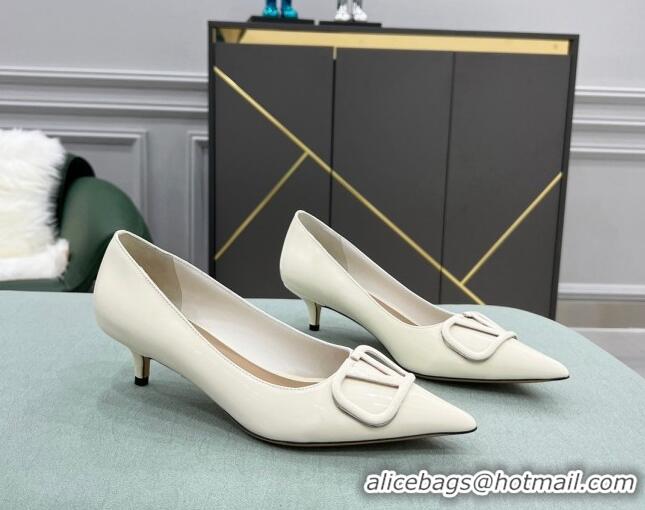 Low Price Valentino VLOGO SIGNATURE Patent Leather Pump with 4cm Heel White 0107061