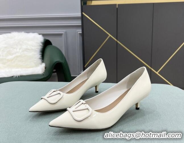 Low Price Valentino VLOGO SIGNATURE Patent Leather Pump with 4cm Heel White 0107061