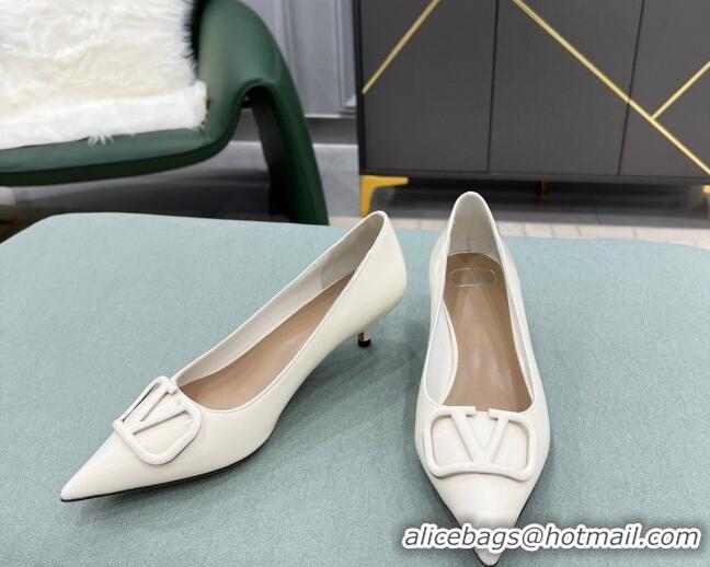 Low Price Valentino VLOGO SIGNATURE Patent Leather Pump with 4cm Heel White 0107061