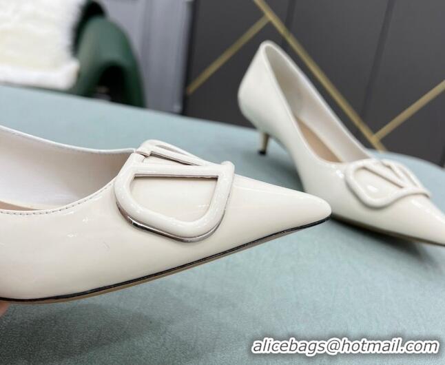 Low Price Valentino VLOGO SIGNATURE Patent Leather Pump with 4cm Heel White 0107061