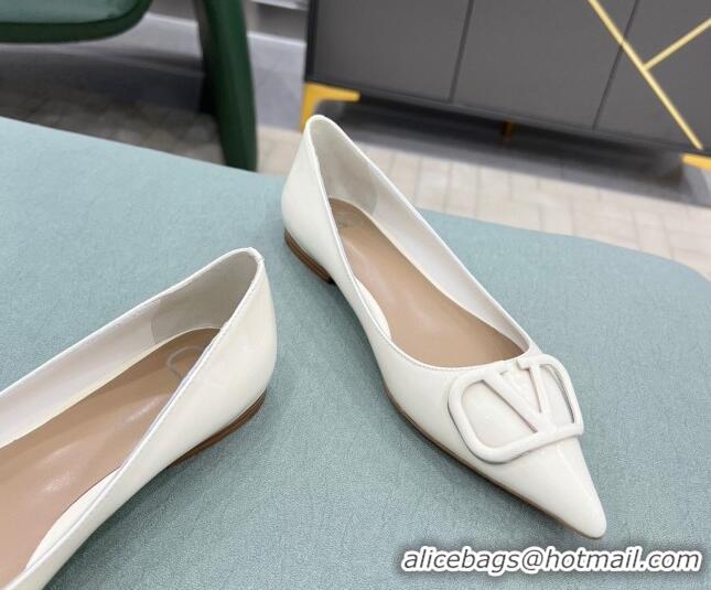 Custom Valentino VLOGO SIGNATURE Patent Leather Flat Ballerina White 0107062