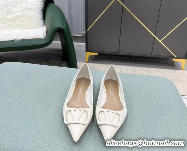 Custom Valentino VLOGO SIGNATURE Patent Leather Flat Ballerina White 0107062