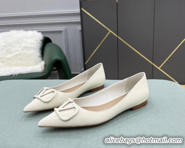 Custom Valentino VLOGO SIGNATURE Patent Leather Flat Ballerina White 0107062