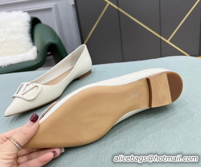 Custom Valentino VLOGO SIGNATURE Patent Leather Flat Ballerina White 0107062