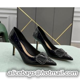 Elegant Valentino VLOGO SIGNATURE Patent Leather Pump with 8cm Heel Black 0107063