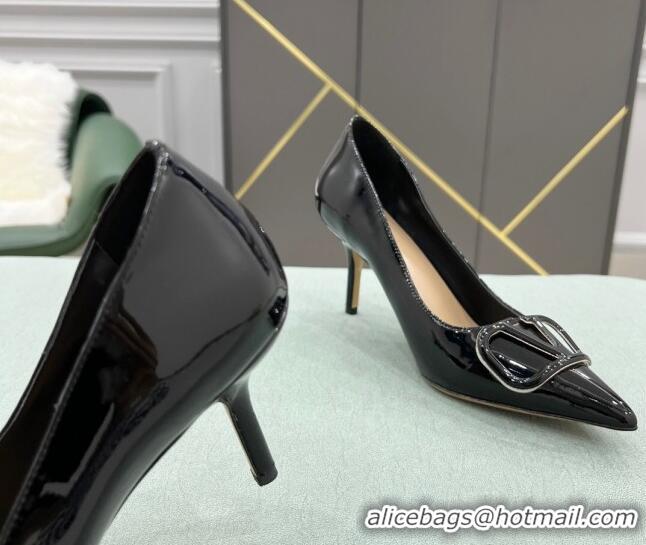 Elegant Valentino VLOGO SIGNATURE Patent Leather Pump with 8cm Heel Black 0107063