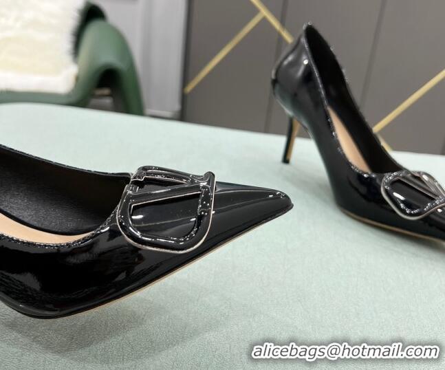 Elegant Valentino VLOGO SIGNATURE Patent Leather Pump with 8cm Heel Black 0107063