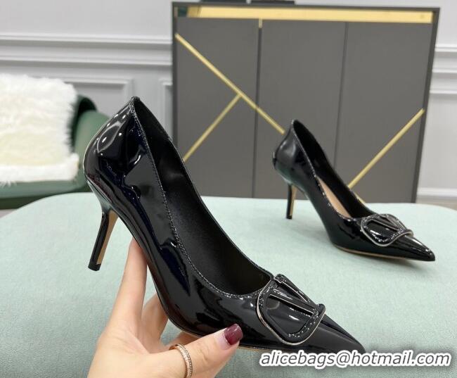 Elegant Valentino VLOGO SIGNATURE Patent Leather Pump with 8cm Heel Black 0107063