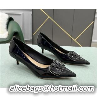 Hot Style Valentino VLOGO SIGNATURE Patent Leather Pump with 4cm Heel Black 0107064