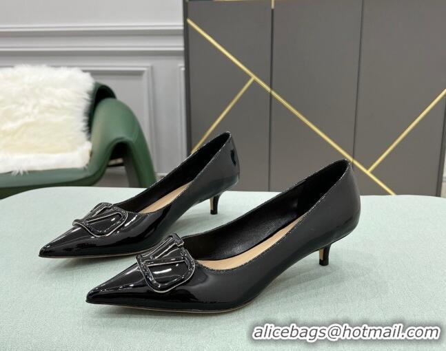 Hot Style Valentino VLOGO SIGNATURE Patent Leather Pump with 4cm Heel Black 0107064