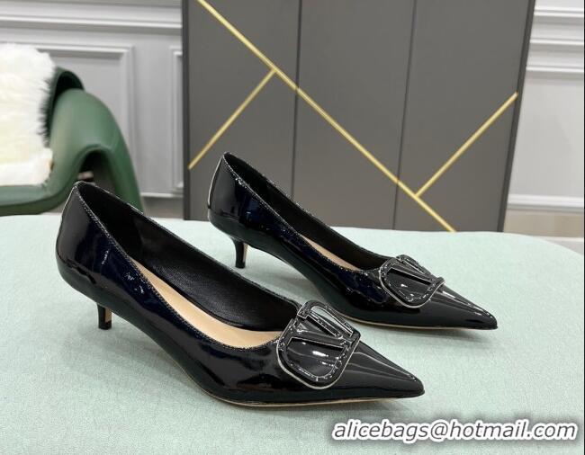 Hot Style Valentino VLOGO SIGNATURE Patent Leather Pump with 4cm Heel Black 0107064