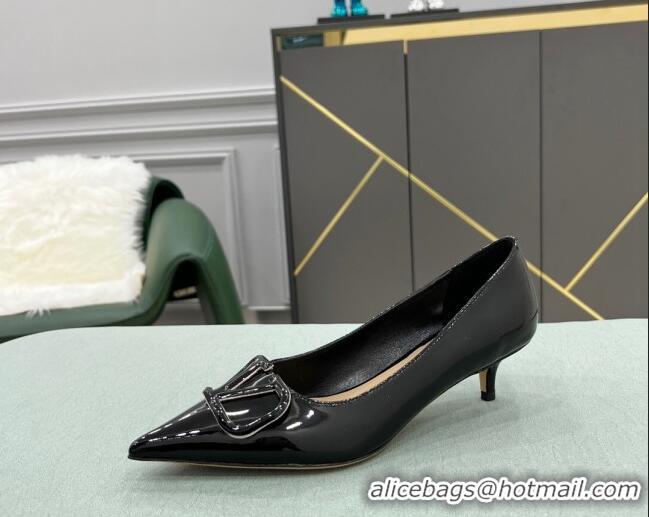 Hot Style Valentino VLOGO SIGNATURE Patent Leather Pump with 4cm Heel Black 0107064