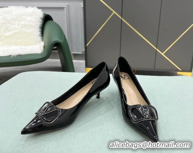 Hot Style Valentino VLOGO SIGNATURE Patent Leather Pump with 4cm Heel Black 0107064