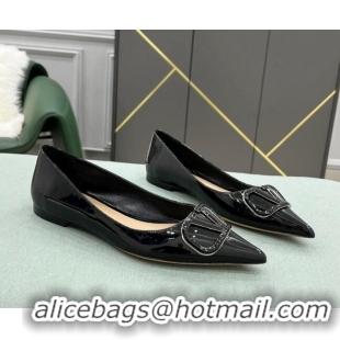 Luxury Valentino VLOGO SIGNATURE Patent Leather Flat Ballerina Black 0107065