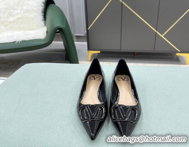 Luxury Valentino VLOGO SIGNATURE Patent Leather Flat Ballerina Black 0107065