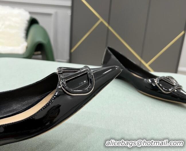 Luxury Valentino VLOGO SIGNATURE Patent Leather Flat Ballerina Black 0107065