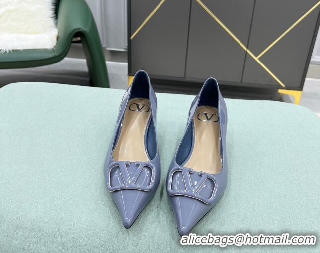 Sumptuous Valentino VLOGO SIGNATURE Patent Leather Pump with 4cm Heel Blue 0107067