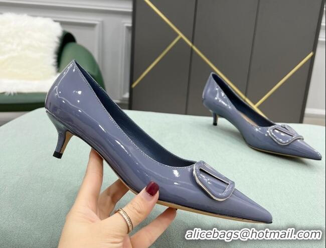 Sumptuous Valentino VLOGO SIGNATURE Patent Leather Pump with 4cm Heel Blue 0107067