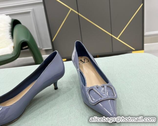 Sumptuous Valentino VLOGO SIGNATURE Patent Leather Pump with 4cm Heel Blue 0107067