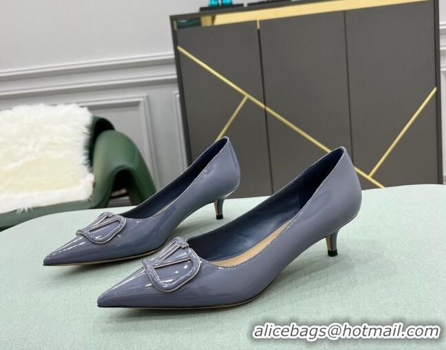 Sumptuous Valentino VLOGO SIGNATURE Patent Leather Pump with 4cm Heel Blue 0107067