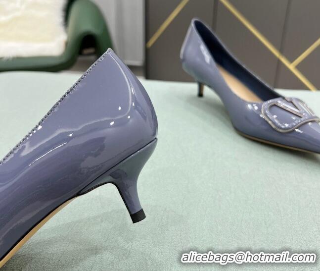 Sumptuous Valentino VLOGO SIGNATURE Patent Leather Pump with 4cm Heel Blue 0107067