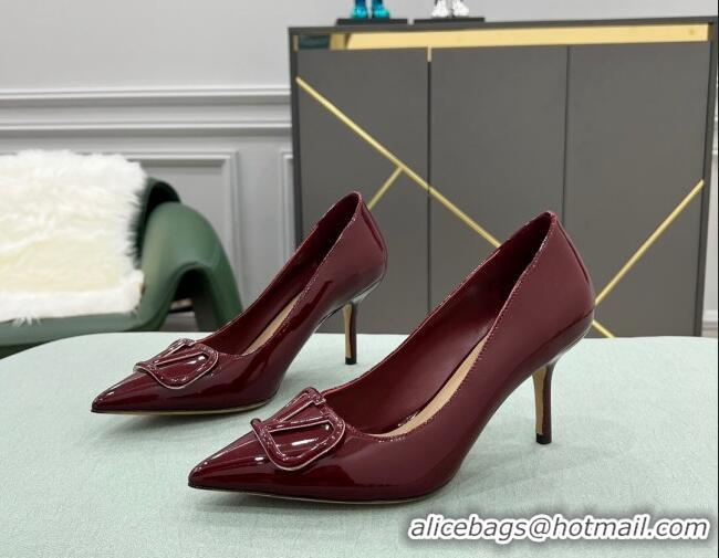 Luxury Classic Valentino VLOGO SIGNATURE Patent Leather Pump with 8cm Heel Burgundy 0107070