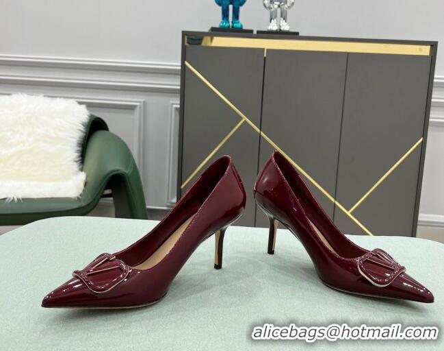 Luxury Classic Valentino VLOGO SIGNATURE Patent Leather Pump with 8cm Heel Burgundy 0107070