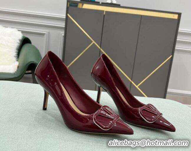 Luxury Classic Valentino VLOGO SIGNATURE Patent Leather Pump with 8cm Heel Burgundy 0107070