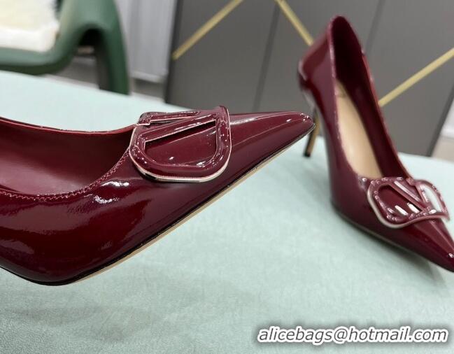 Luxury Classic Valentino VLOGO SIGNATURE Patent Leather Pump with 8cm Heel Burgundy 0107070