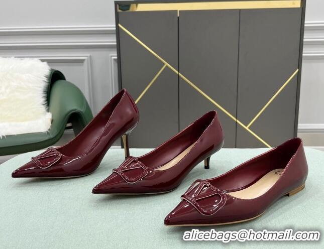 Luxury Classic Valentino VLOGO SIGNATURE Patent Leather Pump with 8cm Heel Burgundy 0107070