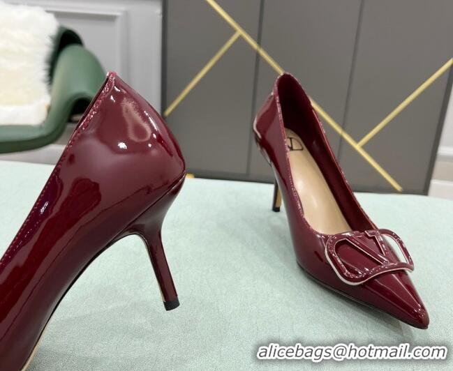 Luxury Classic Valentino VLOGO SIGNATURE Patent Leather Pump with 8cm Heel Burgundy 0107070