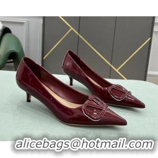 Fashion Valentino VLOGO SIGNATURE Patent Leather Pump with 4cm Heel Burgundy 0107071