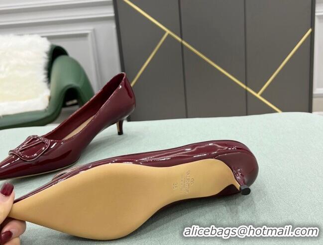 Fashion Valentino VLOGO SIGNATURE Patent Leather Pump with 4cm Heel Burgundy 0107071