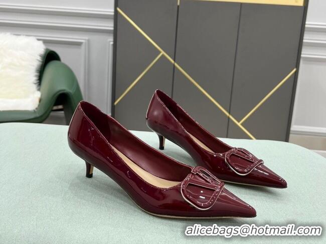 Fashion Valentino VLOGO SIGNATURE Patent Leather Pump with 4cm Heel Burgundy 0107071