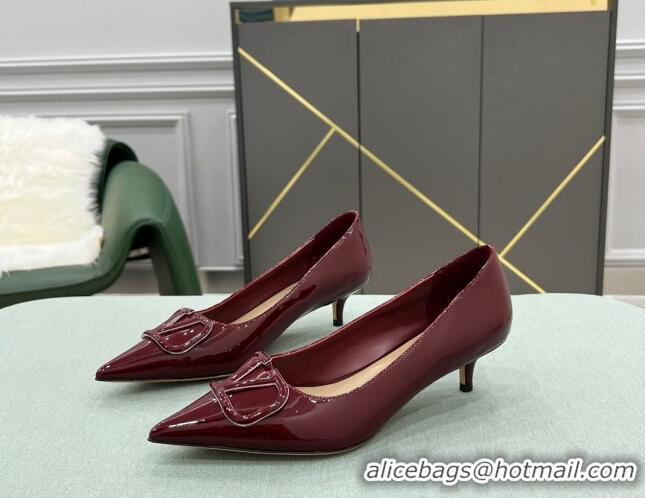 Fashion Valentino VLOGO SIGNATURE Patent Leather Pump with 4cm Heel Burgundy 0107071