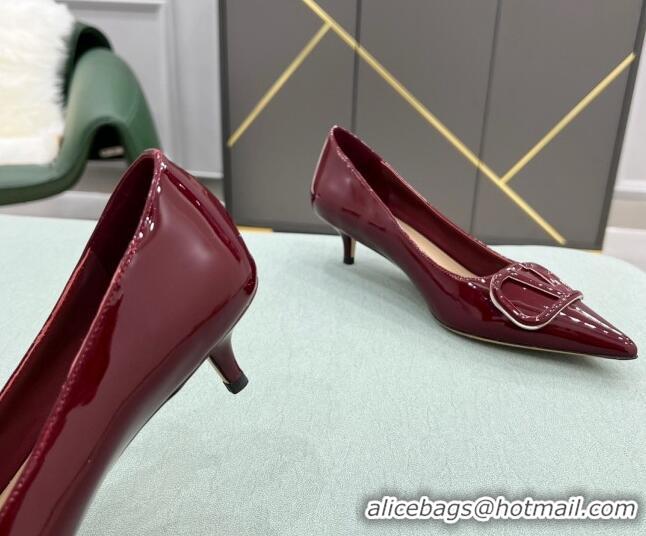 Fashion Valentino VLOGO SIGNATURE Patent Leather Pump with 4cm Heel Burgundy 0107071