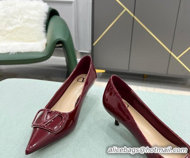 Fashion Valentino VLOGO SIGNATURE Patent Leather Pump with 4cm Heel Burgundy 0107071