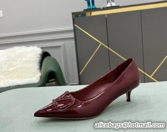 Fashion Valentino VLOGO SIGNATURE Patent Leather Pump with 4cm Heel Burgundy 0107071