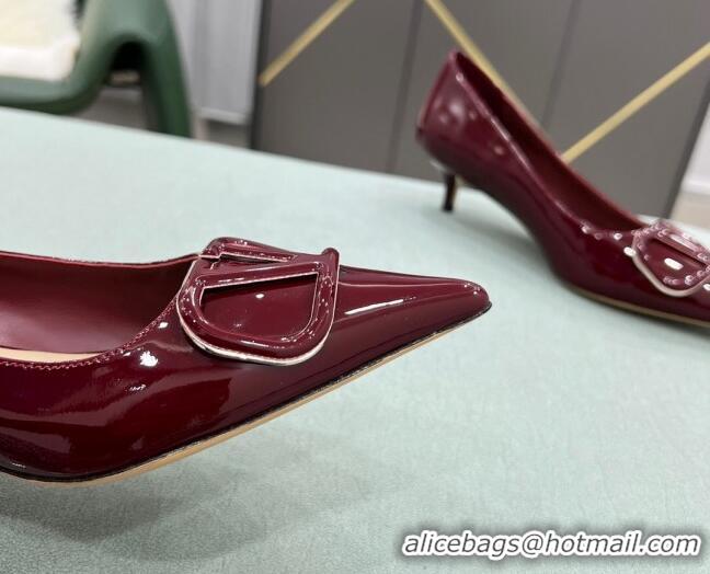 Fashion Valentino VLOGO SIGNATURE Patent Leather Pump with 4cm Heel Burgundy 0107071