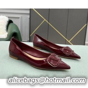 Top Grade Valentino VLOGO SIGNATURE Patent Leather Flat Ballerina Burgundy 0107072