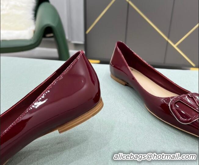 Top Grade Valentino VLOGO SIGNATURE Patent Leather Flat Ballerina Burgundy 0107072