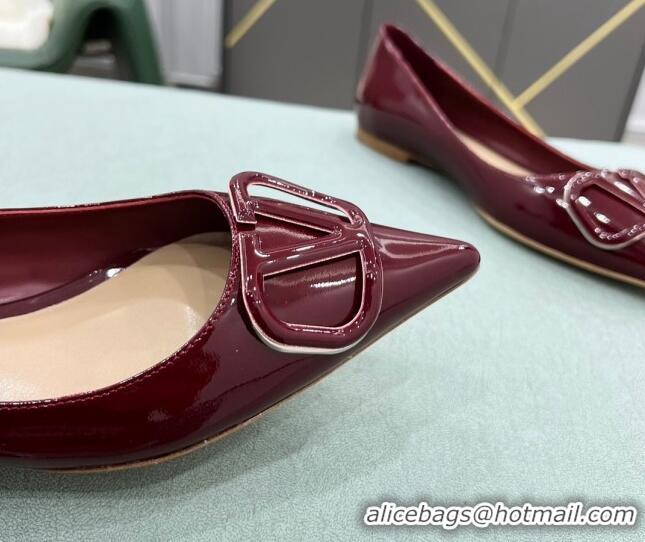 Top Grade Valentino VLOGO SIGNATURE Patent Leather Flat Ballerina Burgundy 0107072